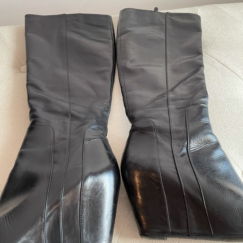 Black, Via Spiga, leather wedge boots, size IT 41.5